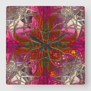 Shiny metallizer red and pink glass wall clock