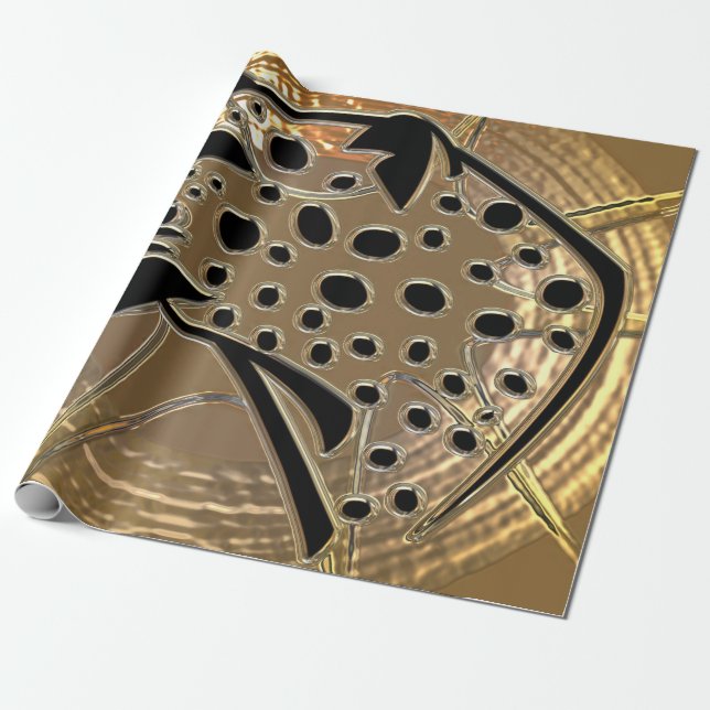 Shiny metallizer silver and black glass cheatha wrapping paper (Unrolled)