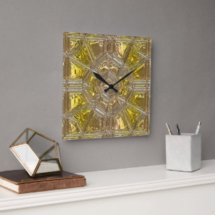 Shiny metallizer yellow and clear glass wall clock