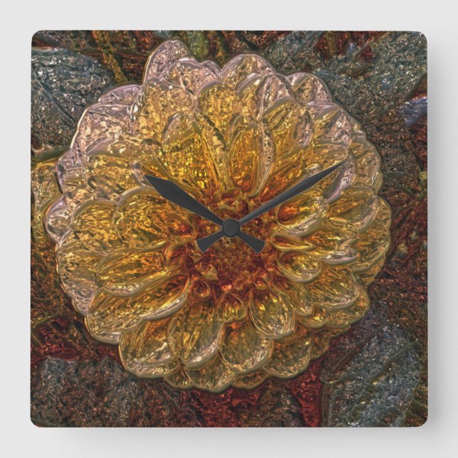 Shiny metallizer yellow flower glass wall clock (Front)