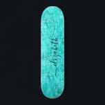 Shiny Mint Green Personalised Skateboard<br><div class="desc">Personalised girly skateboard featuring your first name in a trendy script against a shiny mint green background, </div>