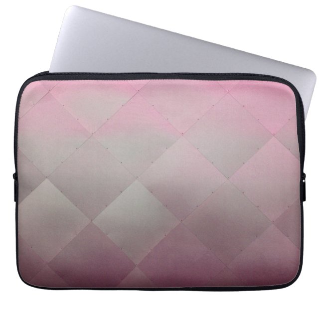 Shiny Modern Chequered Metal Pink Laptop Sleeve (Front)