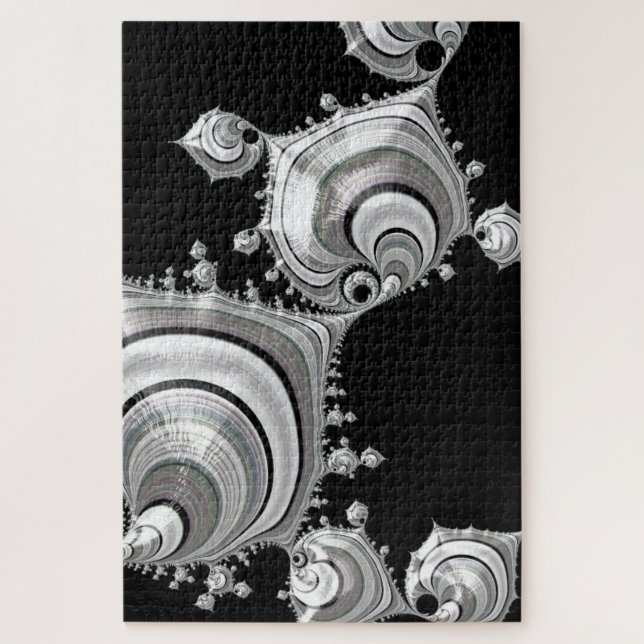 Shiny Monochrome Holographic Fractal Space Oysters Jigsaw Puzzle (Vertical)