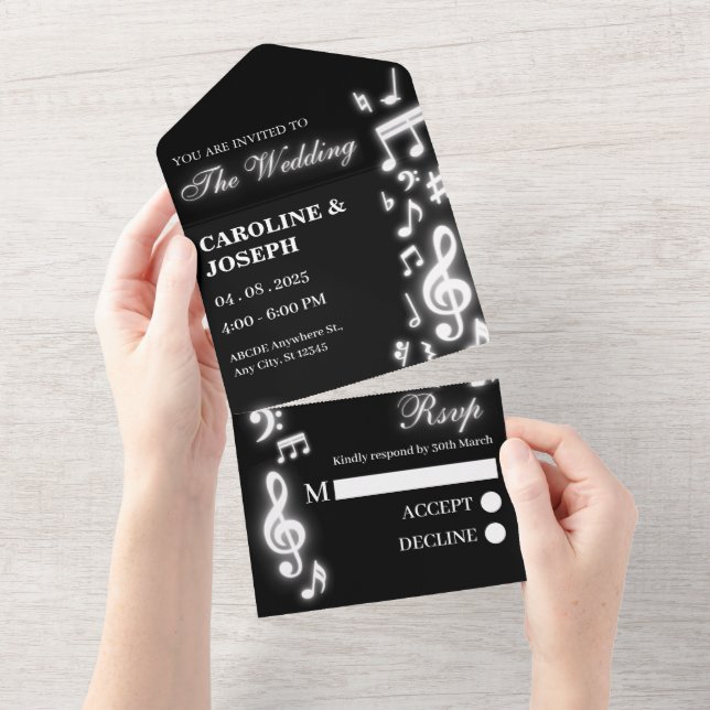 Shiny Music notes wedding All In One Invitation (Tearaway)