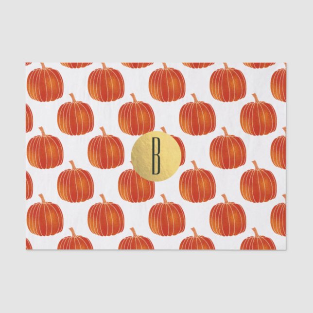 Shiny Orange Autumn Pumpkin Gold Glam Custom Party Tissue Paper (Front)