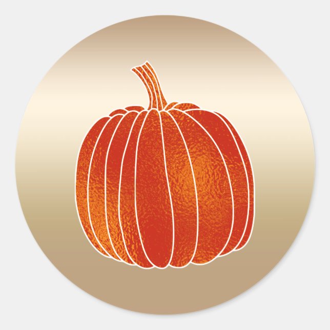 Shiny Orange Autumn Pumpkin Gold Shine Favour Classic Round Sticker (Front)