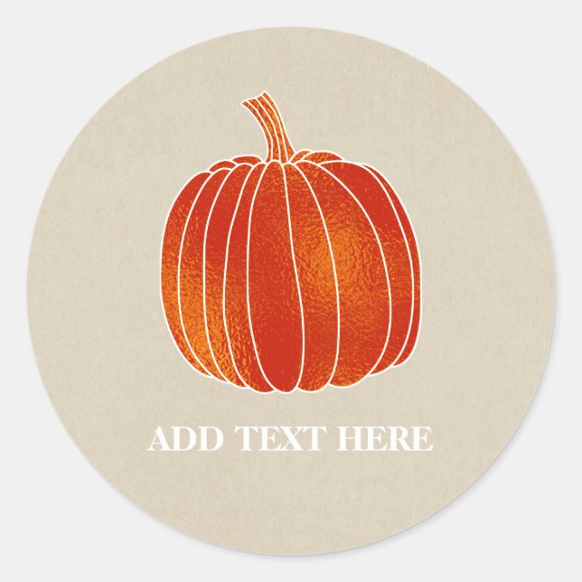 Shiny Orange Autumn Pumpkin Rustic Kraft Favour Classic Round Sticker (Front)