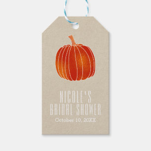 Shiny Orange Autumn Pumpkin Rustic Kraft Favour Gift Tags