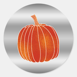 Shiny Orange Autumn Pumpkin Silver Shine Favour Classic Round Sticker