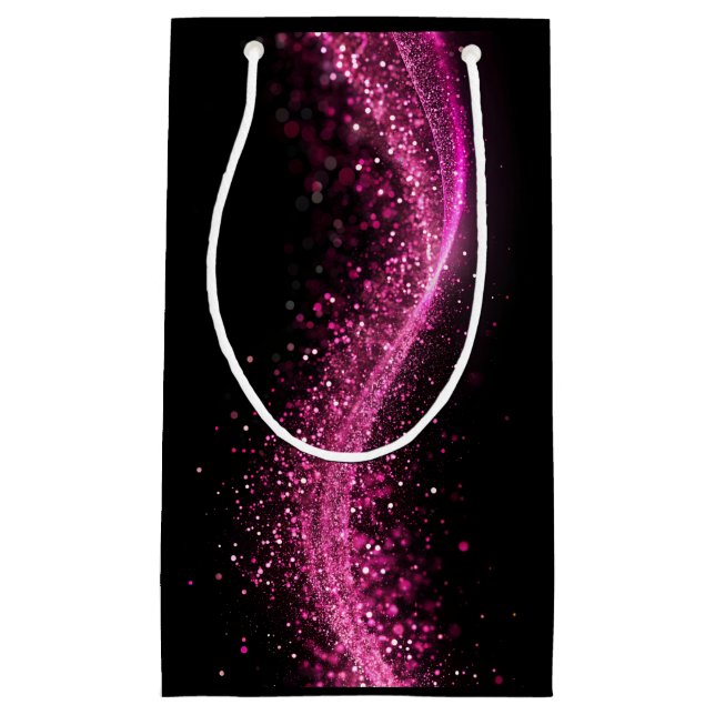 Shiny paper bag in pink sequins is black (Front)