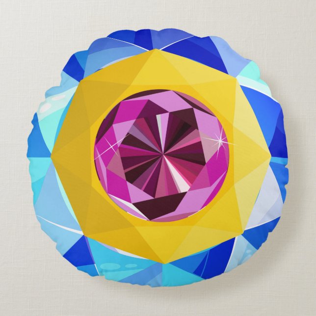 Shiny Pattern, Blue Yellow Purple Pattern Round Cushion (Front)