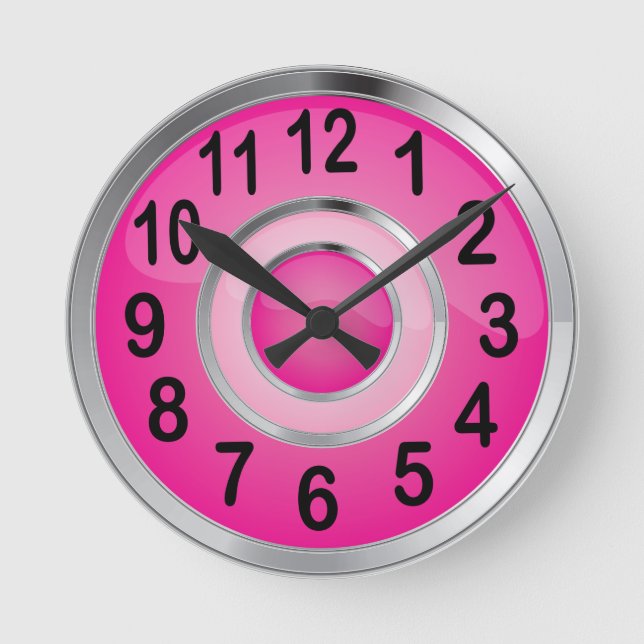 Shiny Pink and Silver Metal Round Clock (Front)