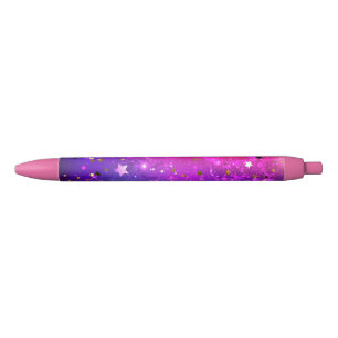 Shiny Pink Blue Background Black Ink Pen