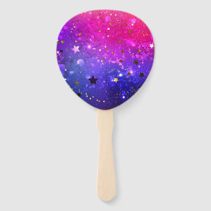 Shiny Pink Blue Background Hand Fan