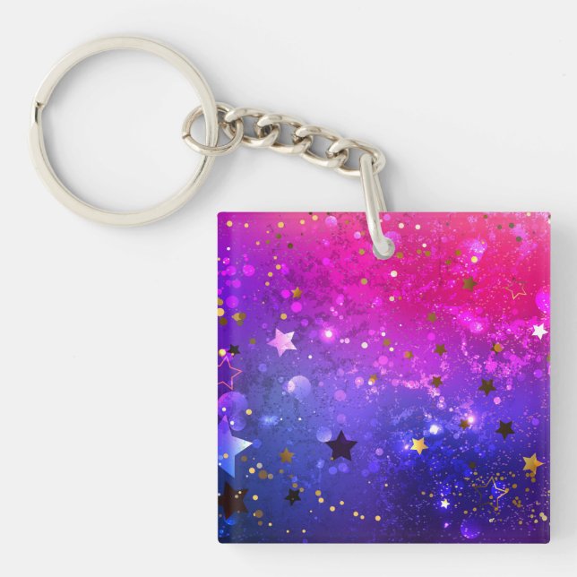Shiny Pink Blue Background Key Ring (Front)