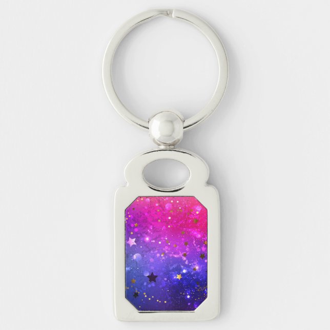 Shiny Pink Blue Background Key Ring (Front)