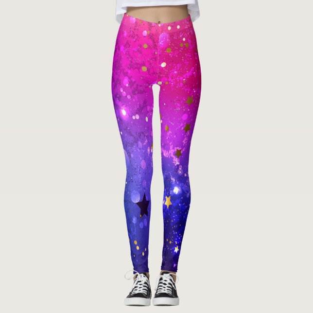 Shiny Pink Blue Background Leggings (Front)
