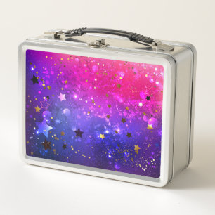 Shiny Pink Blue Background Metal Lunch Box