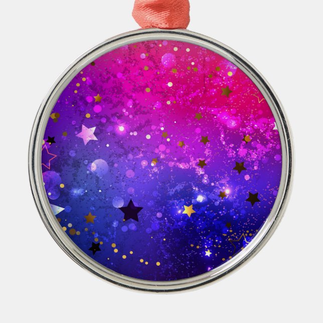 Shiny Pink Blue Background Metal Ornament (Front)