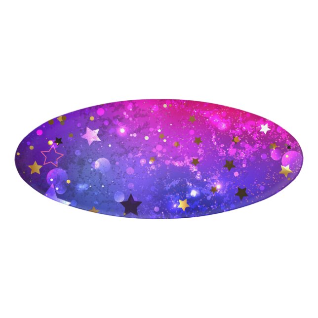 Shiny Pink Blue Background Name Tag (Front)