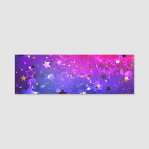 Shiny Pink Blue Background Name Tag