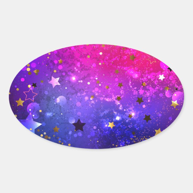 Shiny Pink Blue Background Oval Sticker (Front)