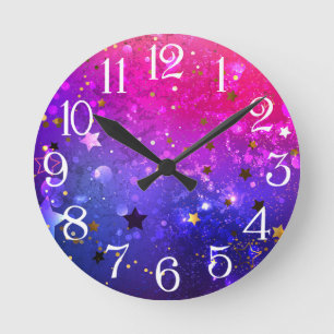 Shiny Pink Blue Background Round Clock
