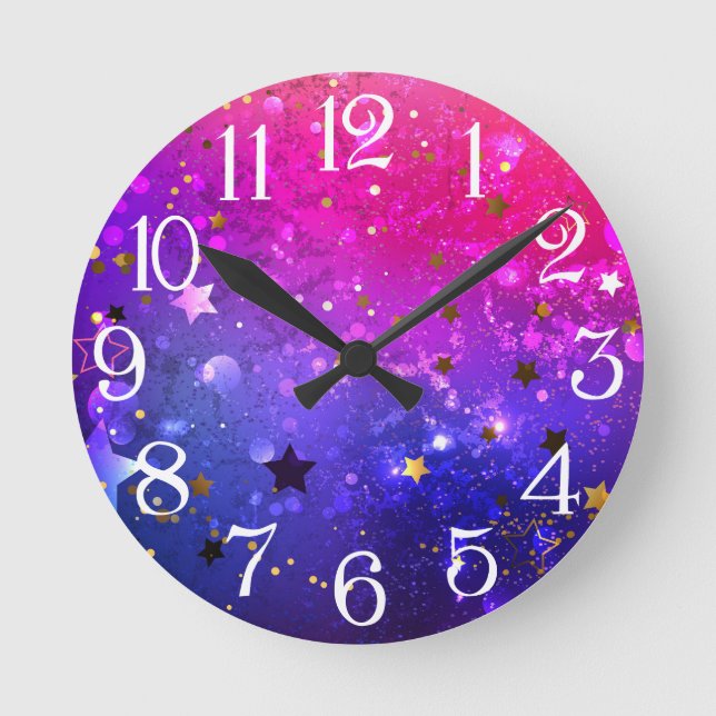 Shiny Pink Blue Background Round Clock (Front)