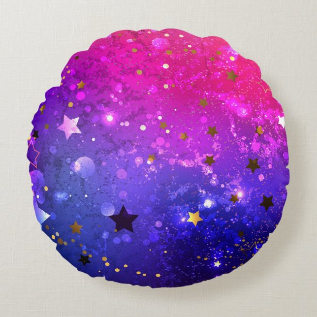 Shiny Pink Blue Background Round Cushion (Front)