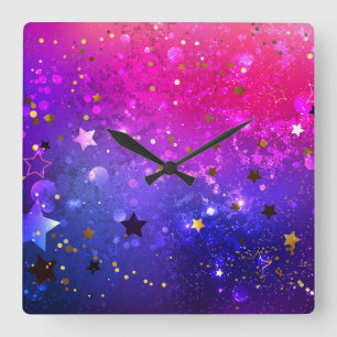 Shiny Pink Blue Background Square Wall Clock