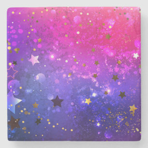 Shiny Pink Blue Background Stone Coaster