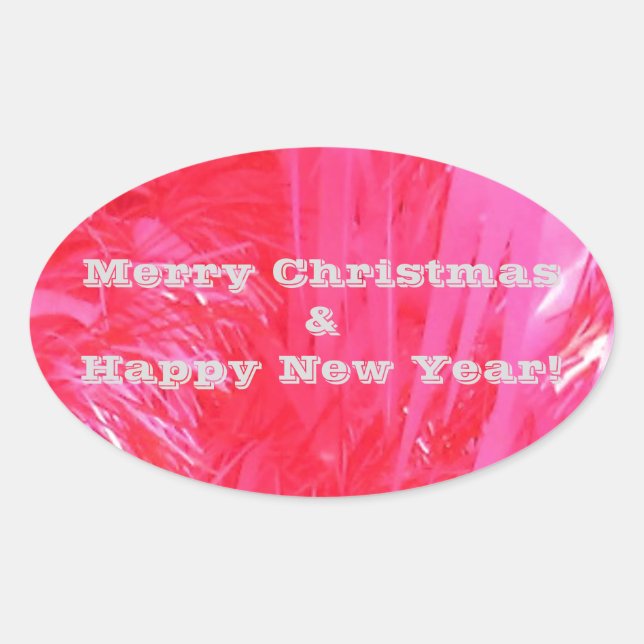 Shiny Pink Christmas Tree Oval Sticker (Front)