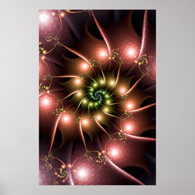  Shiny Pink Fractal Spiral Poster (Front)