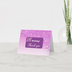 Shiny Pink Glitter, 18th Birthday Thank You Card