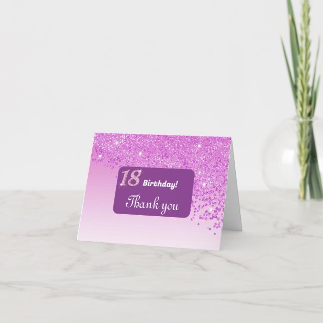Shiny Pink Glitter, 18th Birthday Thank You Card (Front)