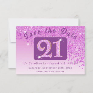 Shiny Pink Glitter for 21st Birthday Save The Date