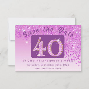 Shiny Pink Glitter for 40th Birthday Save The Date