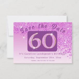 Shiny Pink Glitter for 60th Birthday Save The Date
