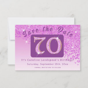 Shiny Pink Glitter for 70th Birthday Save The Date