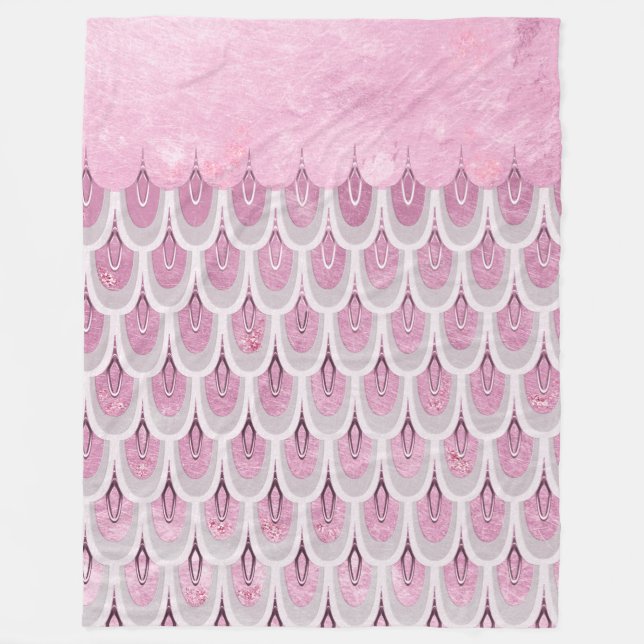 Shiny Pink Glitter Mermaid Fish Scales Fleece Blanket (Front)