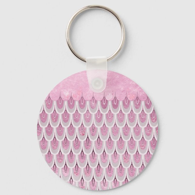 Shiny Pink Glitter Mermaid Fish Scales Key Ring (Front)
