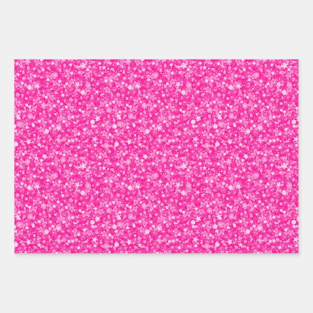 Shiny Pink Glitter Wrapping Paper Sheet (Front)