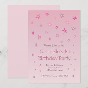 Shiny Pink Little Stars Sweet Baby Kids Birthday Invitation
