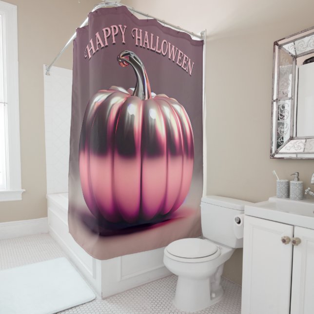 Shiny Pink Pumpkin Shower Curtain (In Situ)