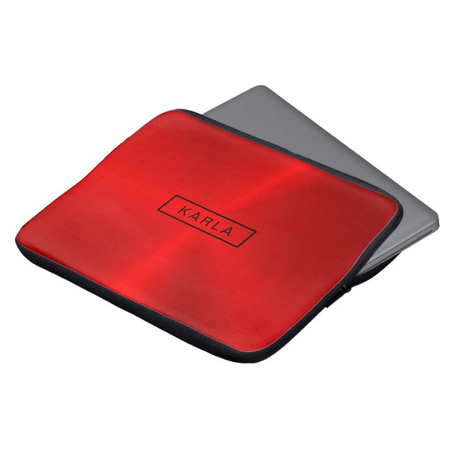 Shiny polished red metallic background laptop sleeve (Front Top)