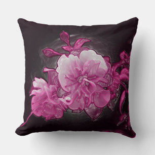 Shiny Porcelain flowers of fuchsia on black Cushion