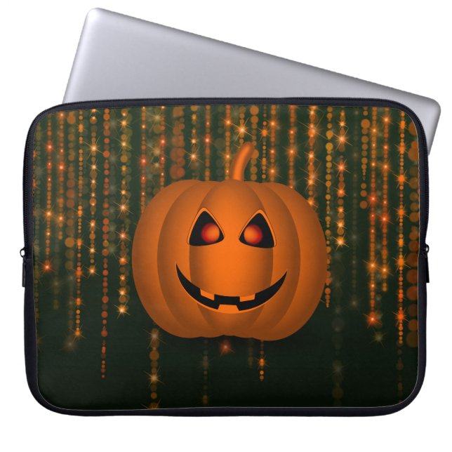 Shiny Pumpkin Bokeh String Lights Laptop Sleeve (Front)