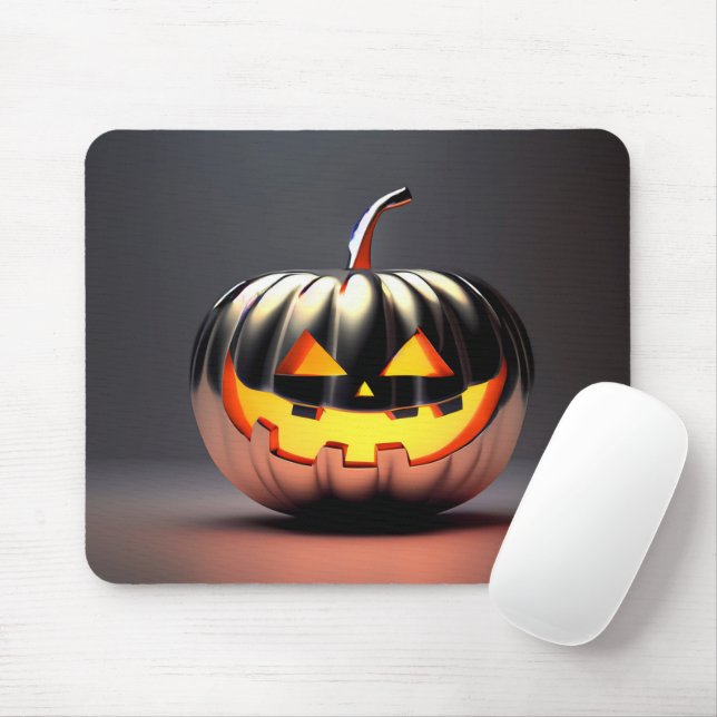 Shiny Pumpkin Halloween Mouse Pad (With Mouse)