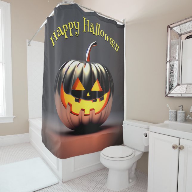 Shiny Pumpkin Halloween Shower Curtain (In Situ)