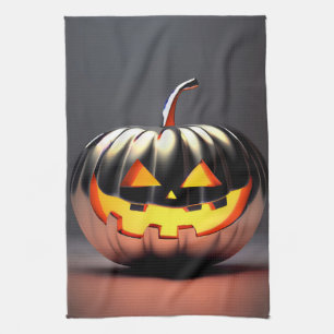Shiny Pumpkin Halloween Tea Towel
